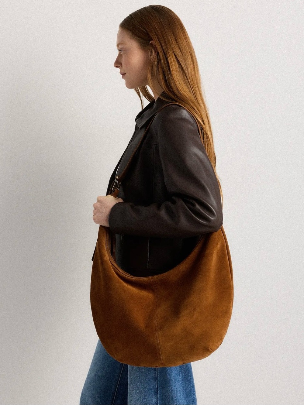 Quince Suede Crescent Bag